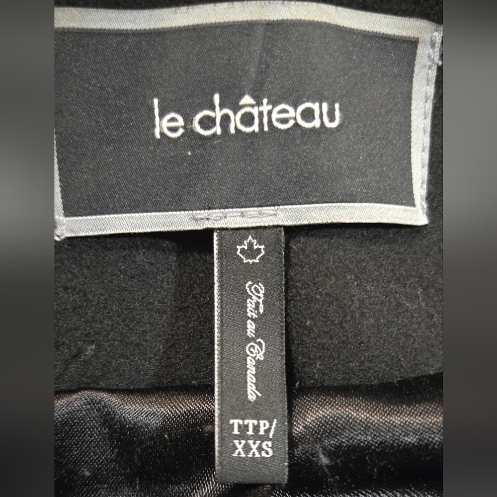 Le Château Woolmark Black Wool Blend Coat – XXS Fitted Long Jacket - Picture 8 of 12